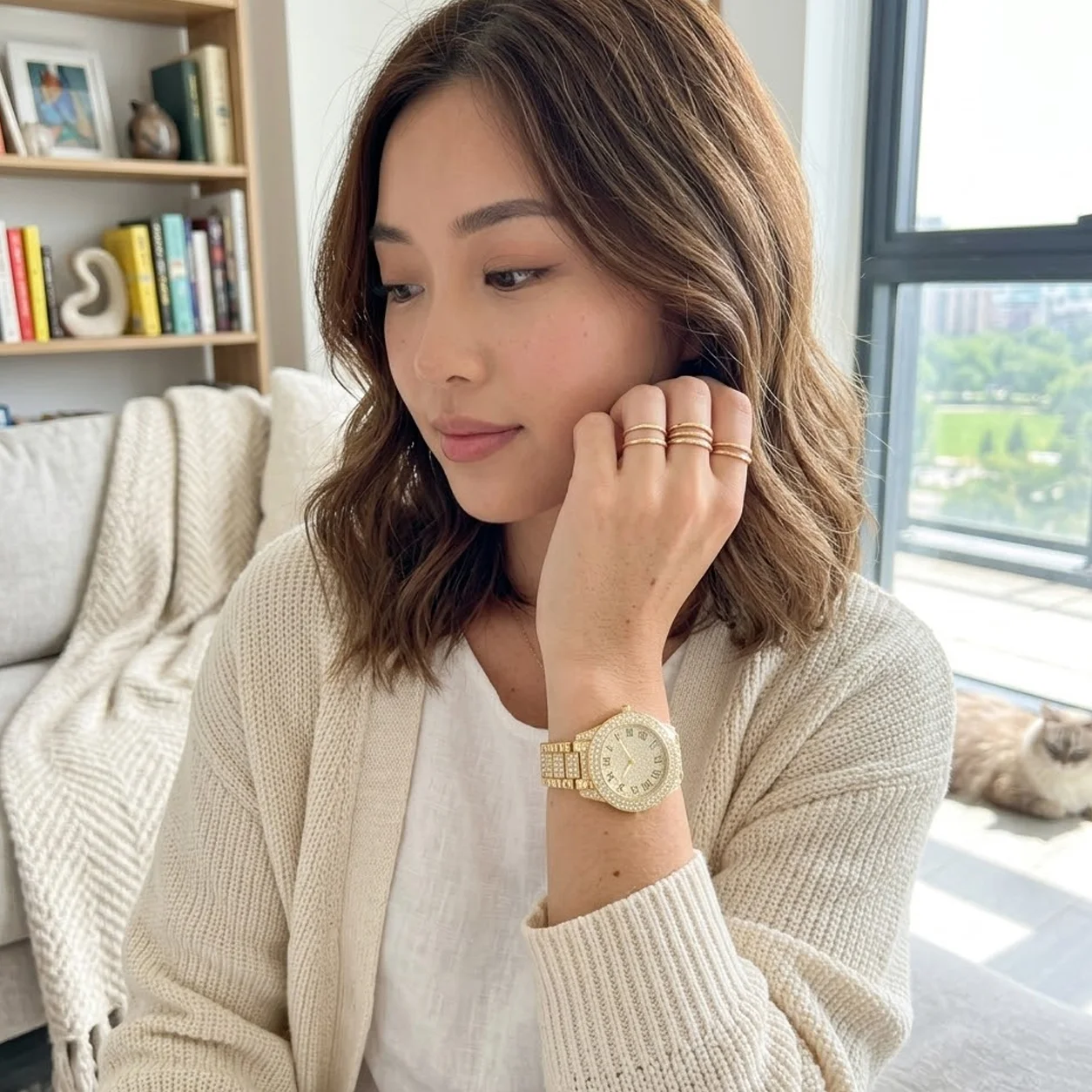 5 1pc of Women's Round Elegant Business Minimalist Quartz Watch with 5pcs of Jewelry - Image 1
