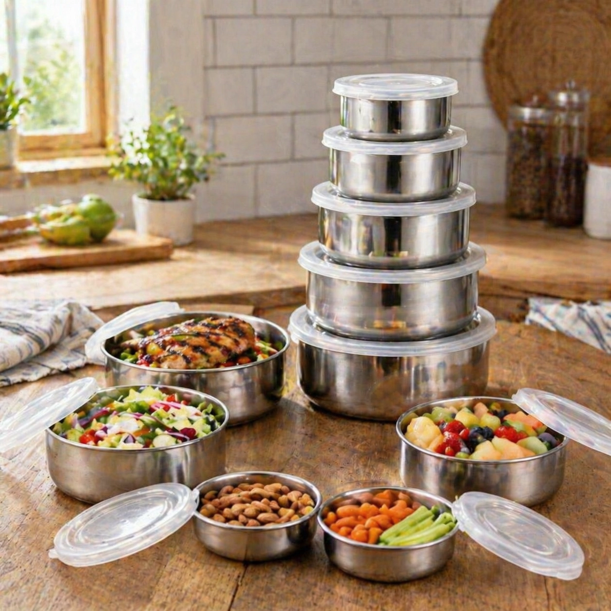 NATG163 5-Piece Circular Airtight Lidded Outdoor Containers - Image 1