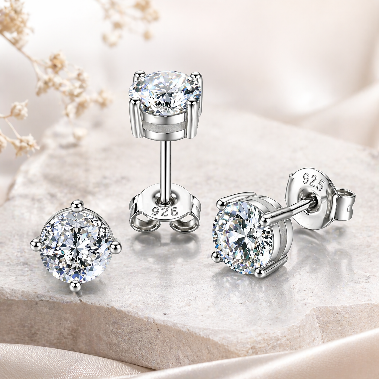 image 1 2 Carat Moissanite Earrings, 925 Sterling Silver Round Cut Earrings - Image 1