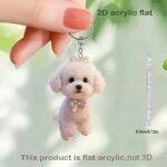 2D flat cute white teddy dog acrylic keychain with fluorescent bow, 1 unit - Image 2