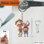 2D flat, 2D plane, old couple acrylic car keychain, 1 unit - Image 2