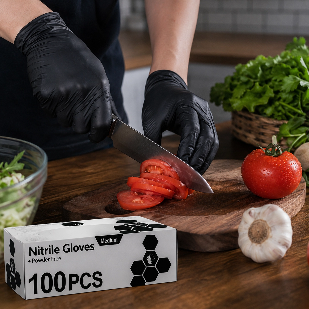 NATG221 100 pcs Disposable Black Vinyl Nitrile Gloves, 4 Mil Thickness, Power Latex-Free - Image 1