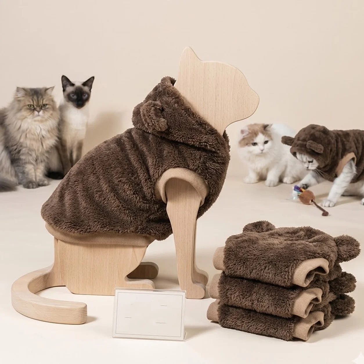 NATG284 Teddy bear design pet plush hoodie for small cats and dogs, 1 unit - Image 1