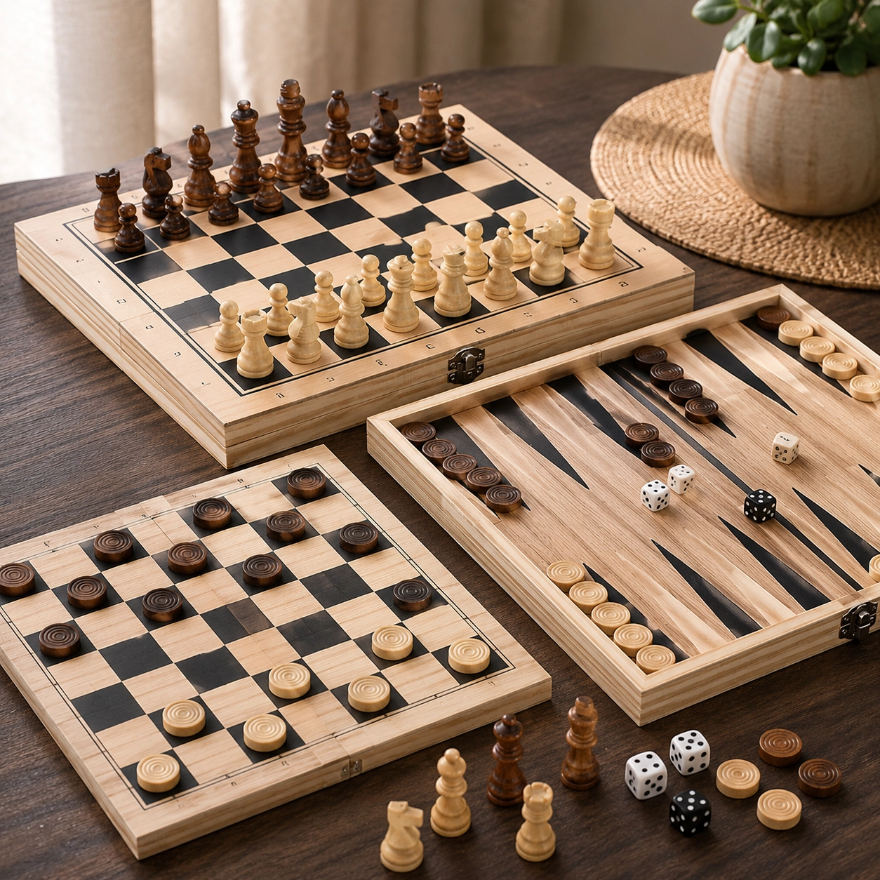 NATG317 1 Set Advanced 3-in-1 Chess, Backgammon & Checkers Board Game - Image 1