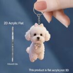 2D flat cute white teddy dog acrylic keychain with fluorescent bow, 1 unit - Image 4