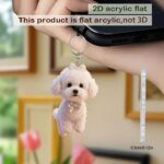 2D flat cute white teddy dog acrylic keychain with fluorescent bow, 1 unit - Image 5