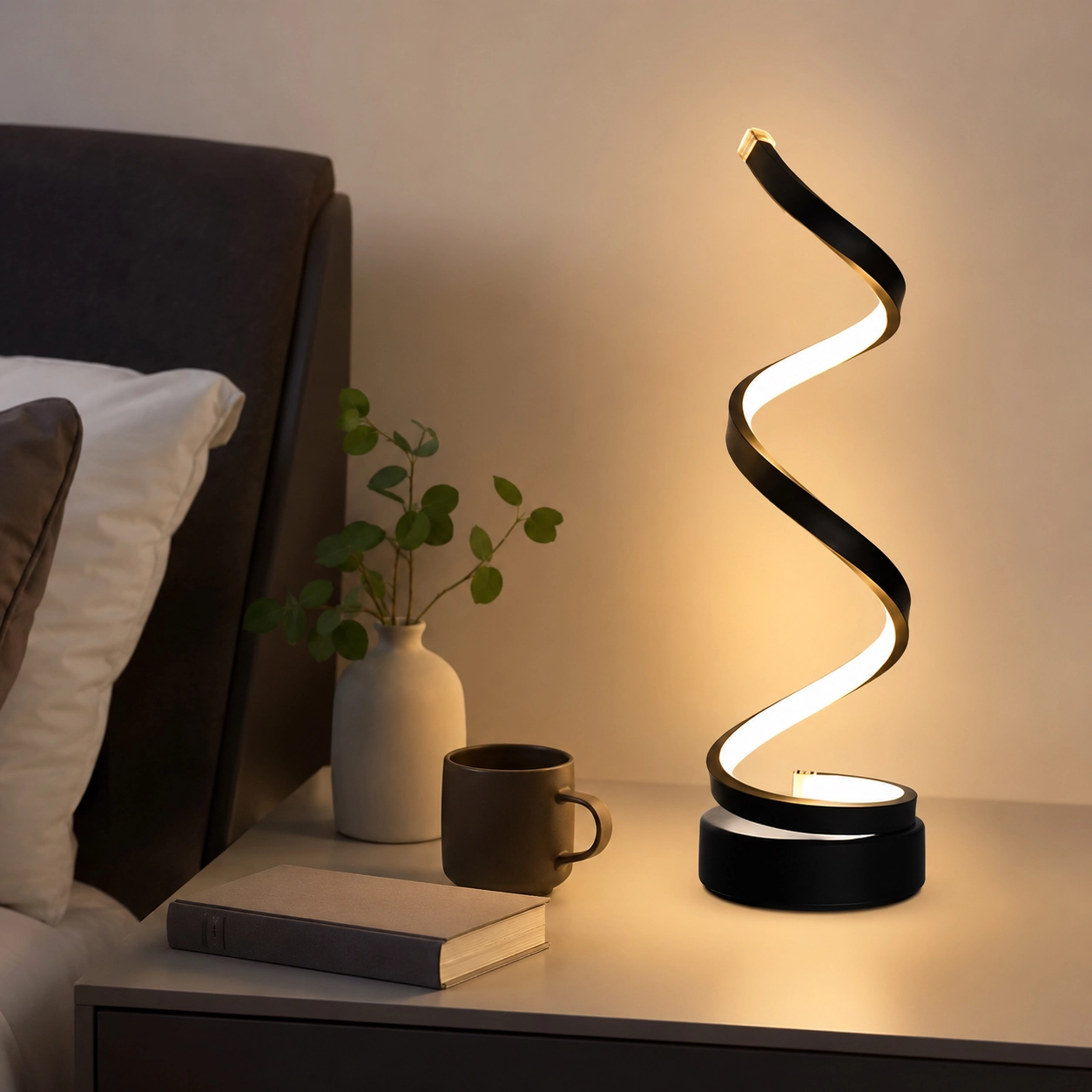 NATG415 2-in-1 Creative Spiral Bedside LED Lamp – Modern Minimalist Touch Control Desk Lamp with USB-C Charging & 3-Level Dimming ✨💡 - Image 1