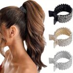3-Piece Rhinestone Hair Claw Clip Set for High Ponytails - Image 3