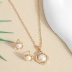 2-Piece Pearl Rhinestone Necklace and Stud Earrings Jewelry Set - Image 5