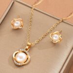 2-Piece Pearl Rhinestone Necklace and Stud Earrings Jewelry Set