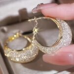 Women’s Gold Mesh-Wrapped Hoop Earrings - Image 3