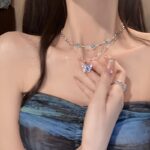 Women’s 2-Piece Blue Butterfly Layered Necklace Set