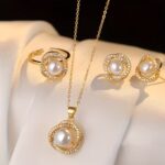 2-Piece Pearl Rhinestone Necklace and Stud Earrings Jewelry Set - Image 7