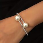 Women’s Pearl Rhinestone Open Cuff Bracelet - Image 4