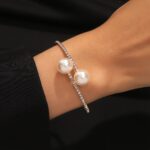 Women’s Pearl Rhinestone Open Cuff Bracelet - Image 8