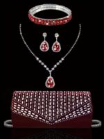 Red Rhinestone Evening Clutch Bag Set with Jewelry - Image 4
