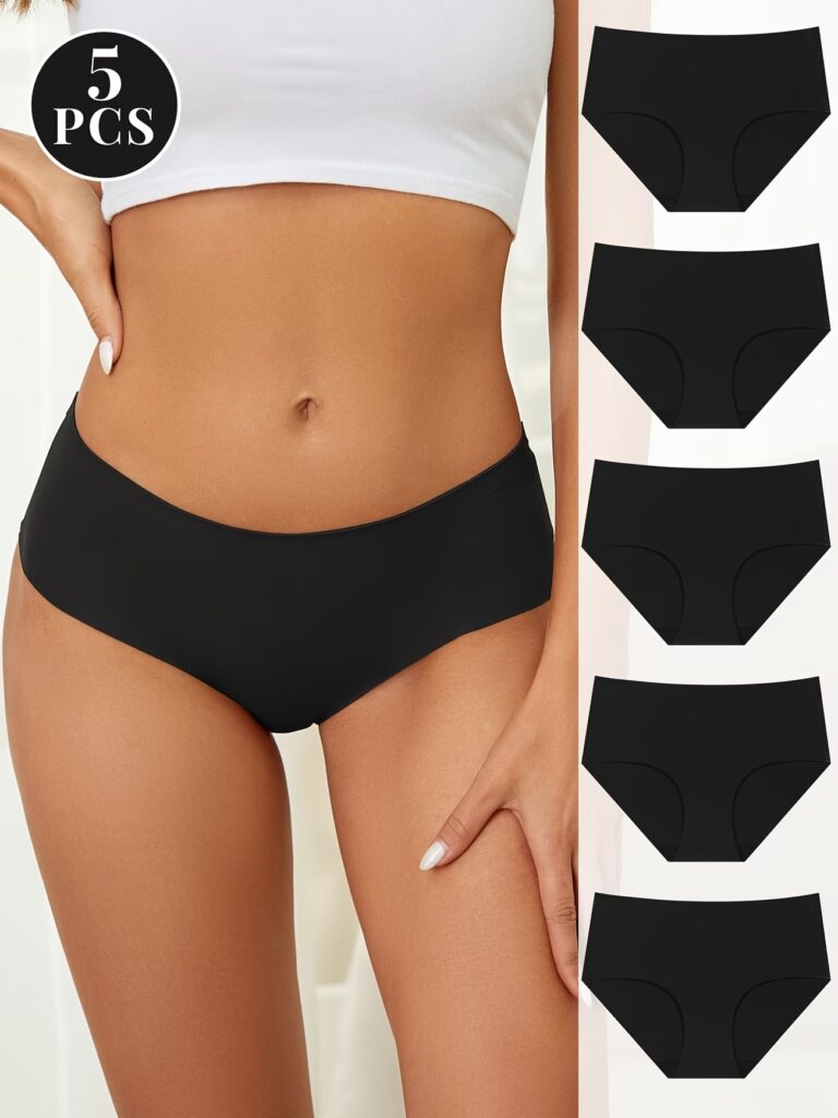 5-Piece Women's Seamless Panties – Soft Comfortable Solid Color Underwear