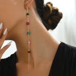 Bohemian Wooden Bead Fringe Earrings – Long Drop Dangle Earrings for Women