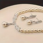 Bridal Faux Pearl Necklace & Earrings Set - Image 7
