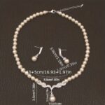 Bridal Faux Pearl Necklace & Earrings Set - Image 3
