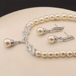 Bridal Faux Pearl Necklace & Earrings Set - Image 4