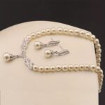 Bridal Faux Pearl Necklace & Earrings Set - Image 5