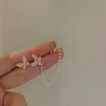 Butterfly Pearl Chain Ear Cuff Clip Earrings – No Piercing, Rhinestone Tassel Design - Image 6