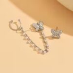 Butterfly Pearl Chain Ear Cuff Clip Earrings – No Piercing, Rhinestone Tassel Design - Image 8