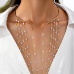 Elegant Pearl Tassel Choker Necklace – Gold-Tone Statement Jewelry for Women