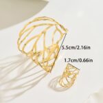 Retro Hollow Leaf Open Bangle & Ring Set (2-Piece) - Image 10