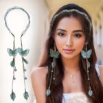 Romantic Butterfly Tassel Headband – Embroidered Butterfly Leaf Pendant Hair Band - Image 5