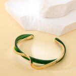 Women's Green Panel Curved Texture Bangle Bracelet - Image 2