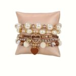 5pcs Vintage Bohemian-Style Heart-Shaped Imitation Pearl Rhinestone Beaded Bracelet Set - Image 7