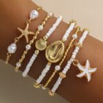 6pcs Retro Beach Style Starfish & Beaded Bracelet Set