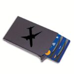 Men’s Slim RFID-Blocking Pop-Up Card Holder Wallet, Aluminum Metal Case, Anti-Theft Credit Card Holder with Airplane Print