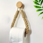Vintage Hand-Woven Bathroom Storage Lanyard – Self-Adhesive Toilet Paper & Towel Holder, Rustic Rope Organizer for Bathroom Decor, No Tools Needed, Decorative Wall Hanging