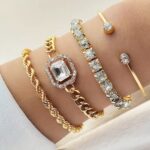 Women's Statement Punk Style Twisted Chain Rhinestone Bracelet Set - 4pcs