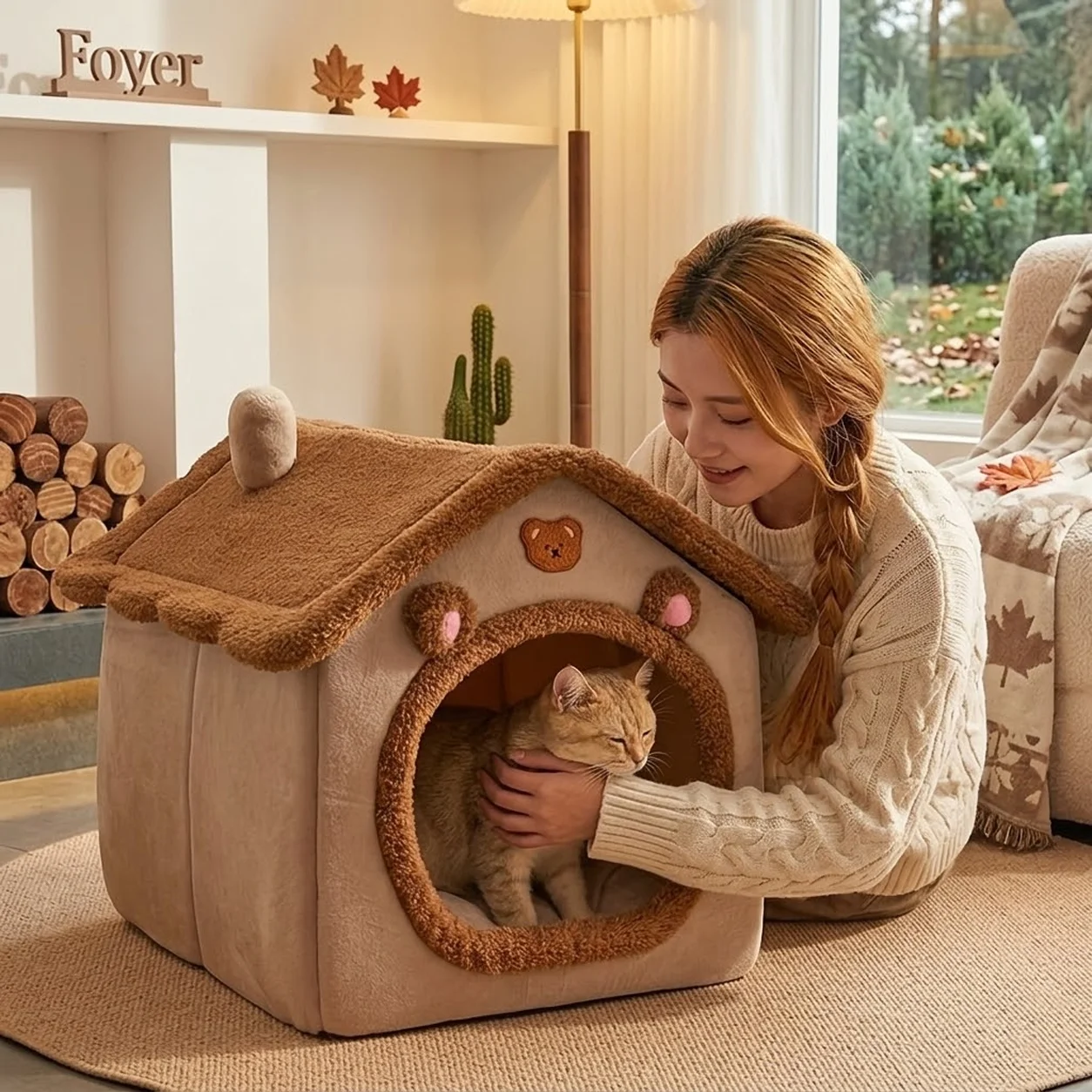 1pc Pet Bed House for Cats – Removable and Washable Cozy Cave for Your Furry Friend - Image 1